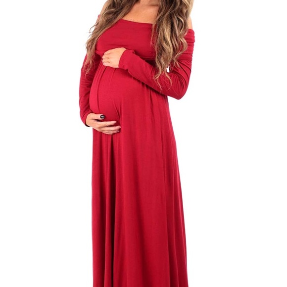 HP🥂Off Shoulder | Red Maternity Dress - Picture 2 of 5